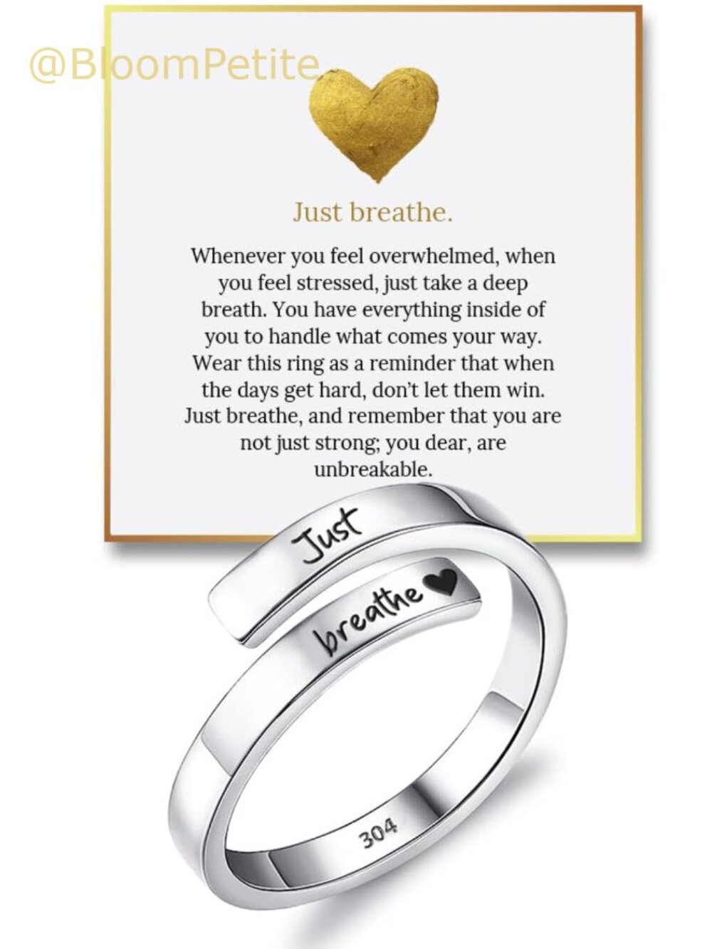 Adjustable Tarnish-Free 304 Stainless Steel Just Breathe Ring